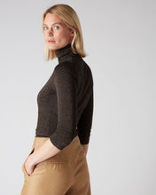 Load image into Gallery viewer, N.Peal Women&#39;s Superfine Cropped Cashmere Cardigan With Lurex Copper Brown Sparkle
