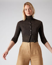 Load image into Gallery viewer, N.Peal Women&#39;s Superfine Cropped Cashmere Cardigan With Lurex Copper Brown Sparkle
