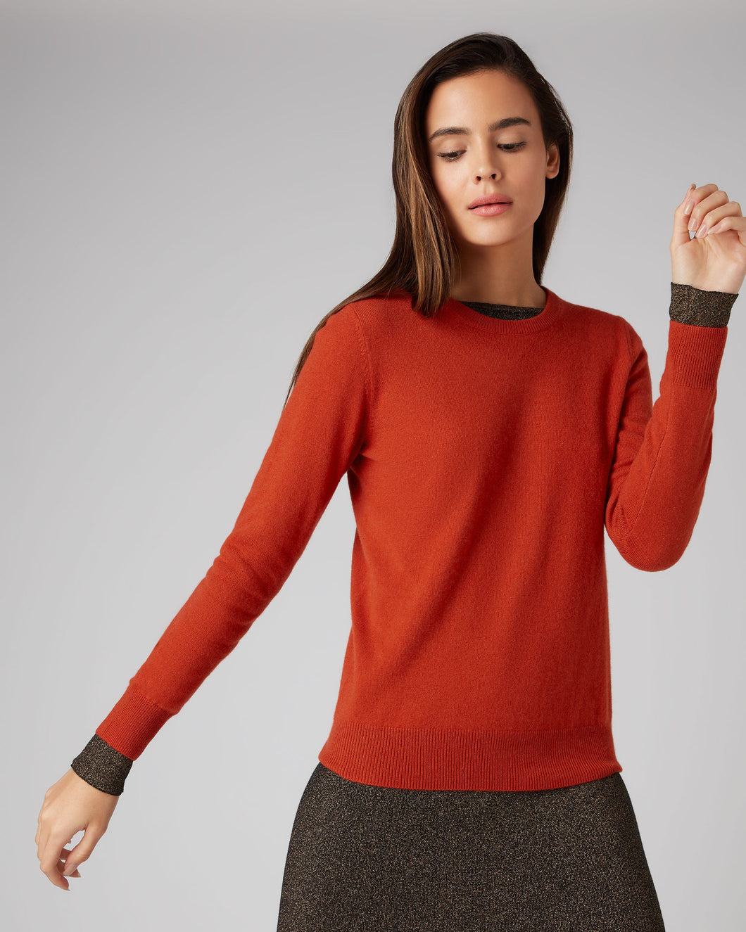 N.Peal Women's Round Neck Cashmere Jumper Dark Amber Orange