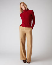 Load image into Gallery viewer, N.Peal Women&#39;s Cable Roll Neck Cashmere Jumper Ruby Red

