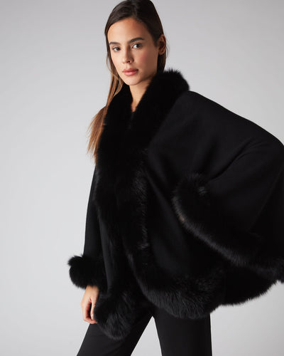 N.Peal Women's Fox Trim Knitted Cape Black