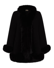 Load image into Gallery viewer, N.Peal Women&#39;s Fox Trim Knitted Cape Black
