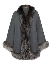 Load image into Gallery viewer, N.Peal Women&#39;s Fox Trim Knitted Cape Elephant Grey
