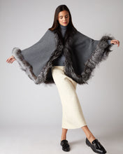 Load image into Gallery viewer, N.Peal Women&#39;s Fox Trim Knitted Cape Elephant Grey
