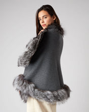 Load image into Gallery viewer, N.Peal Women&#39;s Fox Trim Knitted Cape Elephant Grey
