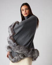 Load image into Gallery viewer, N.Peal Women&#39;s Fox Trim Knitted Cape Elephant Grey
