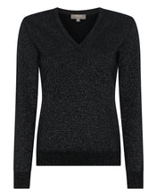 Load image into Gallery viewer, N.Peal Women&#39;s V Neck Cashmere Jumper With Lurex Black Sparkle
