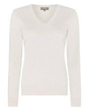 Load image into Gallery viewer, N.Peal Women&#39;s V Neck Cashmere Jumper With Lurex Ecru White Sparkle
