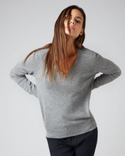 Load image into Gallery viewer, N.Peal Women&#39;s V Neck Cashmere Jumper Flannel Grey
