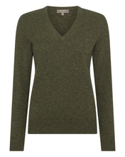 Load image into Gallery viewer, N.Peal Women&#39;s V Neck Cashmere Jumper Moss Green
