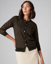 Load image into Gallery viewer, N.Peal Women&#39;s Round Neck Cashmere Cardigan With Lurex Copper Brown Sparkle
