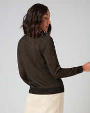 Load image into Gallery viewer, N.Peal Women&#39;s Round Neck Cashmere Cardigan With Lurex Copper Brown Sparkle
