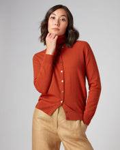 Load image into Gallery viewer, N.Peal Women&#39;s Round Neck Cashmere Cardigan Dark Amber Orange
