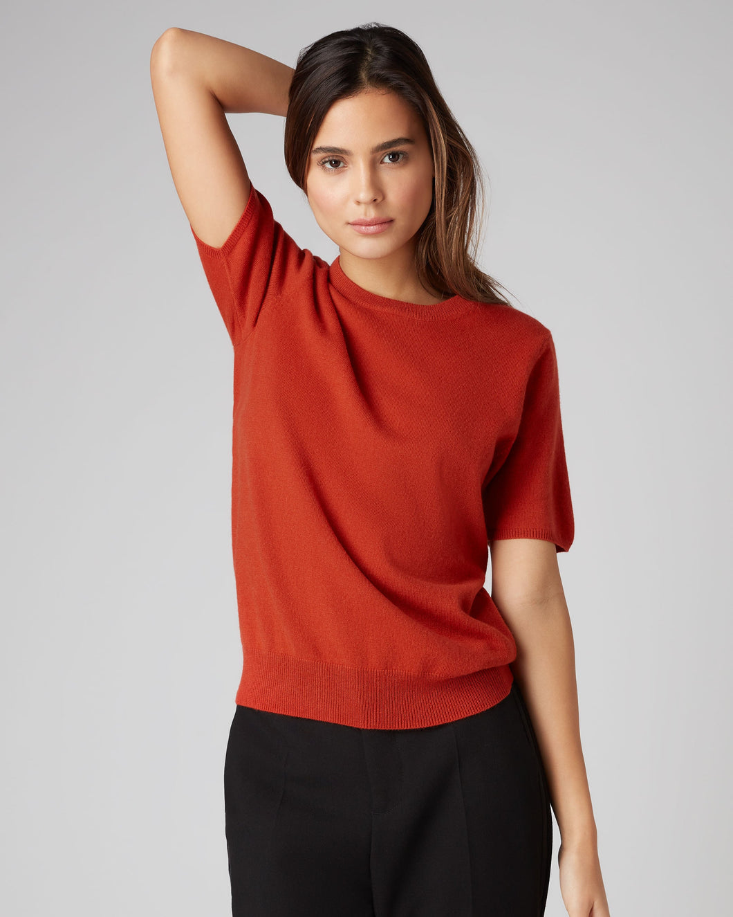 N.Peal Women's Round Neck Cashmere T Shirt Dark Amber Orange