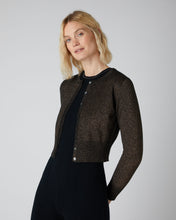 Load image into Gallery viewer, N.Peal Women&#39;s Long Sleeve Cropped Cashmere Cardigan With Lurex Copper Brown Sparkle

