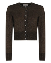 Load image into Gallery viewer, N.Peal Women&#39;s Long Sleeve Cropped Cashmere Cardigan With Lurex Copper Brown Sparkle
