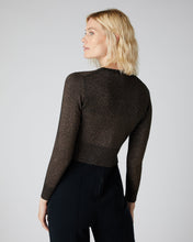 Load image into Gallery viewer, N.Peal Women&#39;s Long Sleeve Cropped Cashmere Cardigan With Lurex Copper Brown Sparkle
