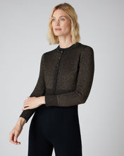 Load image into Gallery viewer, N.Peal Women&#39;s Long Sleeve Cropped Cashmere Cardigan With Lurex Copper Brown Sparkle

