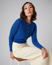 Load image into Gallery viewer, N.Peal Women&#39;s Long Sleeve Cropped Cashmere Cardigan Cobalt Blue
