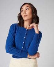 Load image into Gallery viewer, N.Peal Women&#39;s Long Sleeve Cropped Cashmere Cardigan Cobalt Blue
