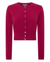 Load image into Gallery viewer, N.Peal Women&#39;s Long Sleeve Cropped Cashmere Cardigan Raspberry Pink
