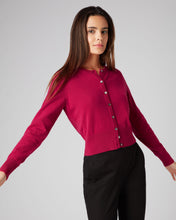 Load image into Gallery viewer, N.Peal Women&#39;s Long Sleeve Cropped Cashmere Cardigan Raspberry Pink
