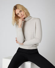 Load image into Gallery viewer, N.Peal Women&#39;s Polo Neck Cashmere Jumper With Lurex Ecru White Sparkle
