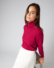 Load image into Gallery viewer, N.Peal Women&#39;s Polo Neck Cashmere Jumper Raspberry Pink
