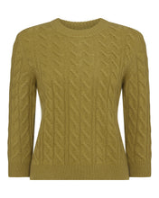 Load image into Gallery viewer, N.Peal Women&#39;s Round Neck Cable Cashmere Jumper Chartreuse Green
