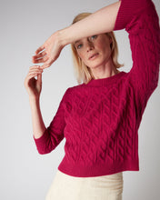 Load image into Gallery viewer, N.Peal Women&#39;s Round Neck Cable Cashmere Jumper Raspberry Pink
