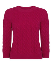 Load image into Gallery viewer, N.Peal Women&#39;s Round Neck Cable Cashmere Jumper Raspberry Pink

