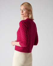 Load image into Gallery viewer, N.Peal Women&#39;s Round Neck Cable Cashmere Jumper Raspberry Pink
