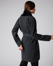 Load image into Gallery viewer, N.Peal Women&#39;s Shearling Placket Cardigan Dark Charcoal Grey
