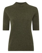 Load image into Gallery viewer, N.Peal Women&#39;s Classic Mock Neck Cashmere T Shirt Moss Green
