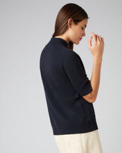 Load image into Gallery viewer, N.Peal Women&#39;s Classic Mock Neck Cashmere T Shirt Navy Blue
