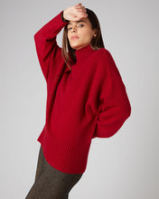 Load image into Gallery viewer, N.Peal Women&#39;s Mock Neck Curved Hem Cashmere Jumper Ruby Red
