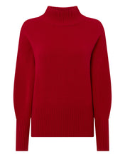 Load image into Gallery viewer, N.Peal Women&#39;s Mock Neck Curved Hem Cashmere Jumper Ruby Red
