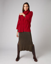 Load image into Gallery viewer, N.Peal Women&#39;s Mock Neck Curved Hem Cashmere Jumper Ruby Red
