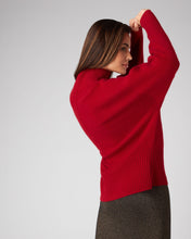 Load image into Gallery viewer, N.Peal Women&#39;s Mock Neck Curved Hem Cashmere Jumper Ruby Red
