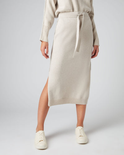 N.Peal Women's Metal Trim Cashmere Skirt With Lurex Ecru White Sparkle