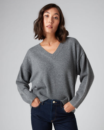 N.Peal Women's Chunky Metal Trim Cashmere Jumper Elephant Grey