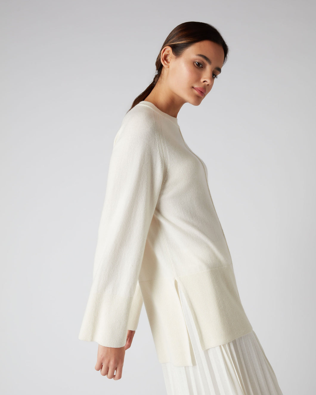 N.Peal Women's Exposed Seam Cashmere Tunic New Ivory White