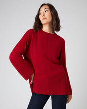 Load image into Gallery viewer, N.Peal Women&#39;s Exposed Seam Cashmere Tunic Ruby Red
