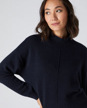 Load image into Gallery viewer, N.Peal Women&#39;s Mock Neck Cashmere Jumper Navy Blue

