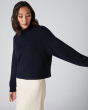 Load image into Gallery viewer, N.Peal Women&#39;s Mock Neck Cashmere Jumper Navy Blue
