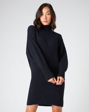Load image into Gallery viewer, N.Peal Women&#39;s Mock Neck Cashmere Jumper Dress Navy Blue
