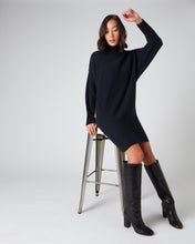 Load image into Gallery viewer, N.Peal Women&#39;s Mock Neck Cashmere Jumper Dress Navy Blue
