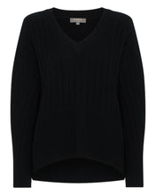 Load image into Gallery viewer, N.Peal Women&#39;s Wide Rib V Neck Cashmere Jumper Black
