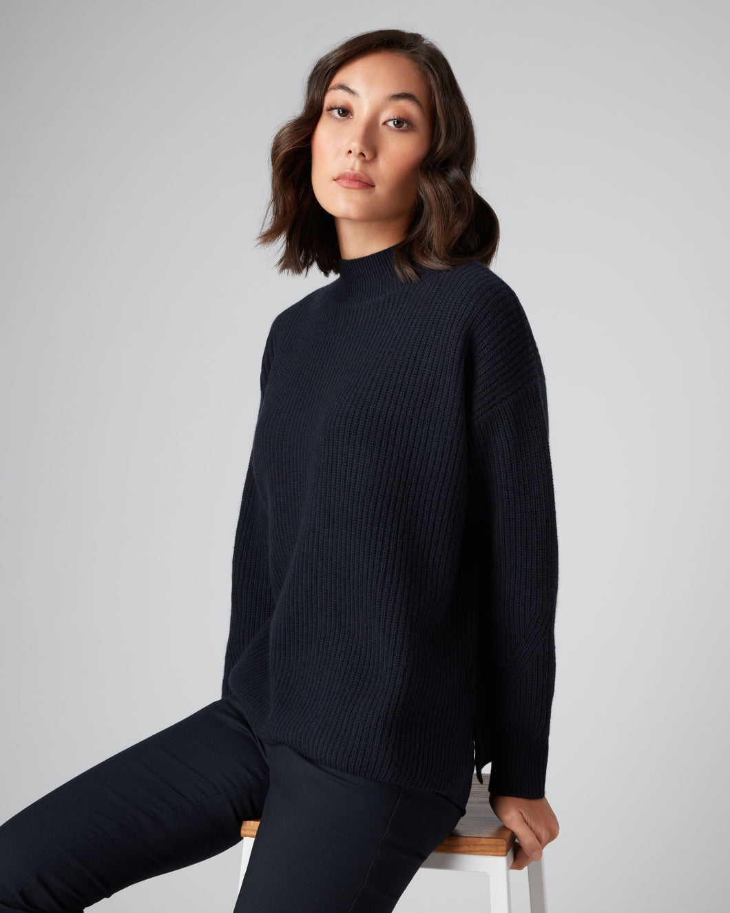 N.Peal Women's Relaxed Rib Cashmere Jumper Navy Blue