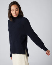Load image into Gallery viewer, N.Peal Women&#39;s Rib Detail Roll Neck Cashmere Jumper Navy Blue

